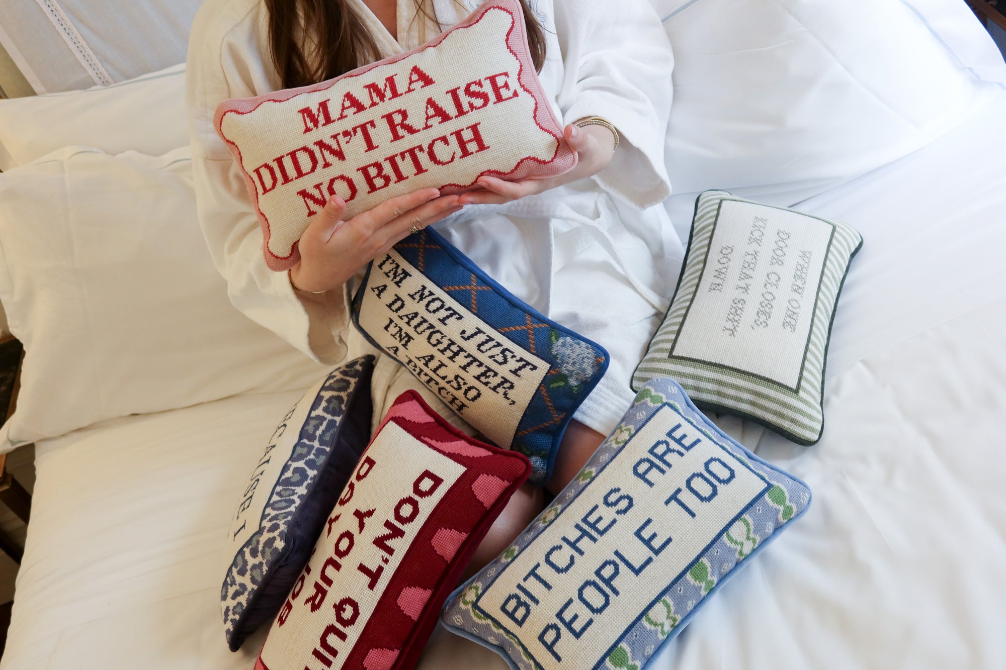 Mama Didn't Raise No Bitch - Needlepoint Pillow